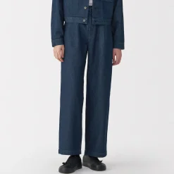 Jeans en washi et denim pour femme ‐ Bleu marine foncé