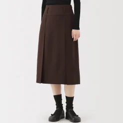 Jupe midi plissée en sergé de polyester pour femme