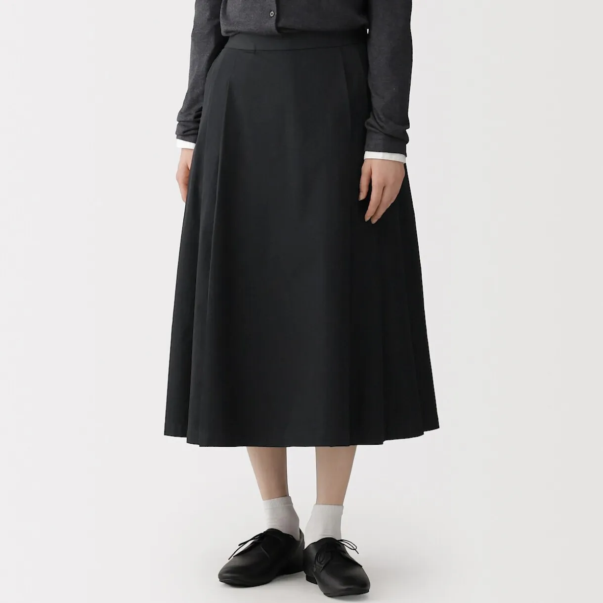 Jupe midi plissée et évasée en sergé de coton mélangé pour femme