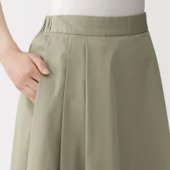 Jupe midi plissée et évasée en sergé de coton mélangé pour femme