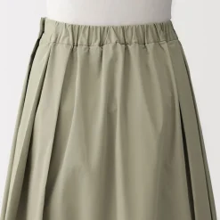 Jupe midi plissée et évasée en sergé de coton mélangé pour femme