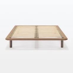 Lit plateforme large double en noyer