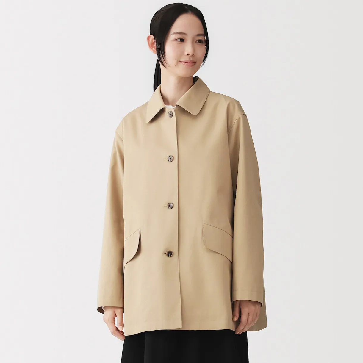 Manteau à col montant déperlant en sergé de coton pour femme