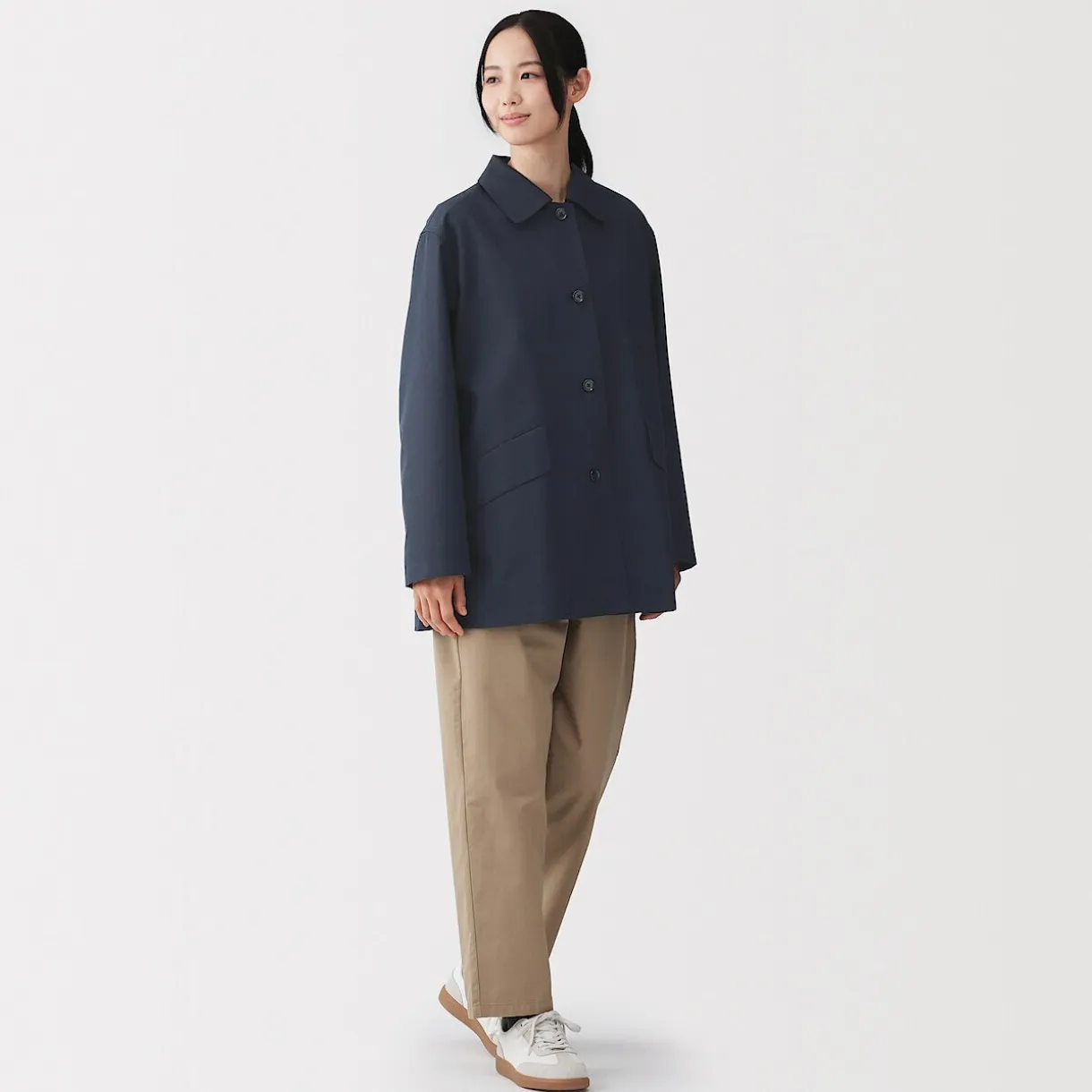 Manteau à col montant déperlant en sergé de coton pour femme