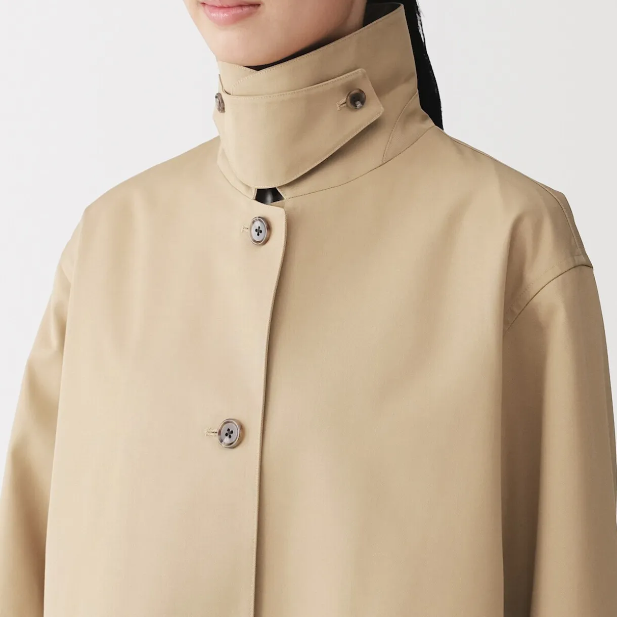 Manteau à col montant déperlant en sergé de coton pour femme