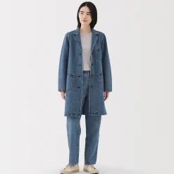 Manteau en denim mélangé kapok pour femme