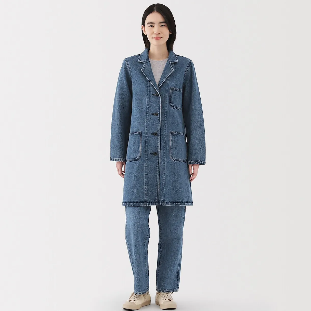 Manteau en denim mélangé kapok pour femme