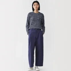 Pantalon à coupe cocon et à plis en toile de coton pour femme