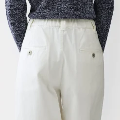 Pantalon à coupe cocon et à plis en toile de coton pour femme