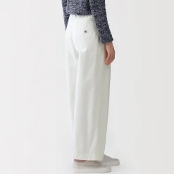 Pantalon à coupe cocon et à plis en toile de coton pour femme