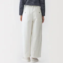 Pantalon à coupe cocon et à plis en toile de coton pour femme