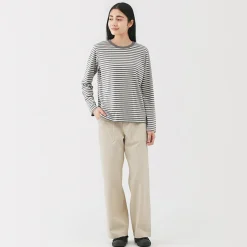 Pantalon avec motif de chevrons en coton pour femme