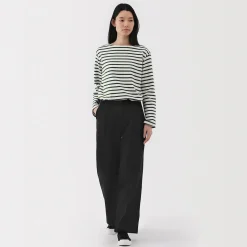 Pantalon chino long à pinces en coton coupe large pour femme