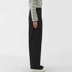 Pantalon chino long à pinces en coton coupe large pour femme