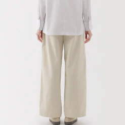 Pantalon chino long à pinces en coton coupe large pour femme