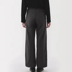 Pantalon chino long à pinces en coton coupe large pour femme