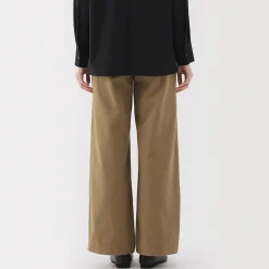 Pantalon chino long à pinces en coton coupe large pour femme