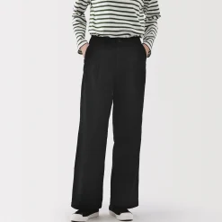 Pantalon chino long à pinces en coton coupe large pour femme