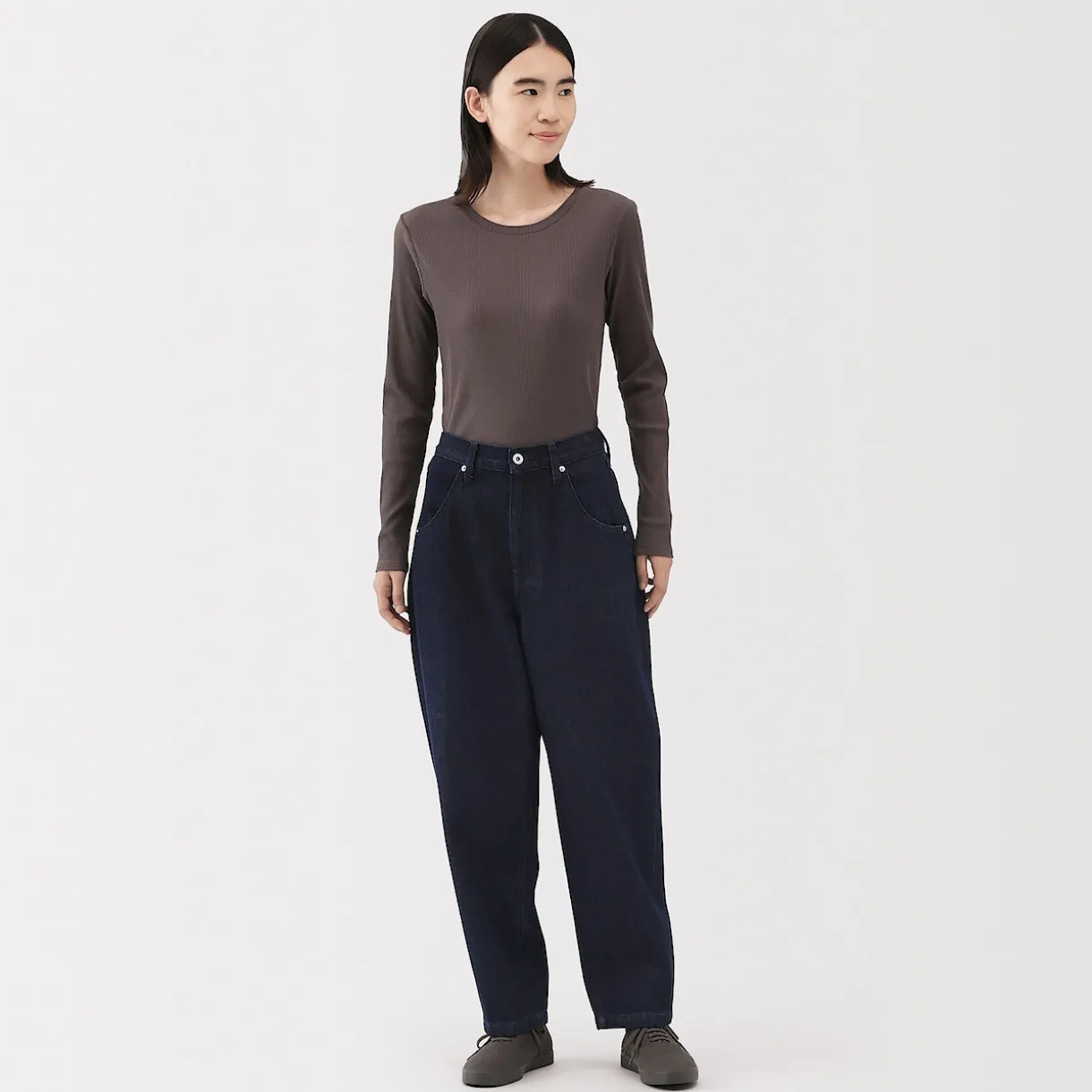 Pantalon coupe cocon en denim et kapok mélangé pour femme