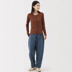 Pantalon coupe cocon en denim et kapok mélangé pour femme