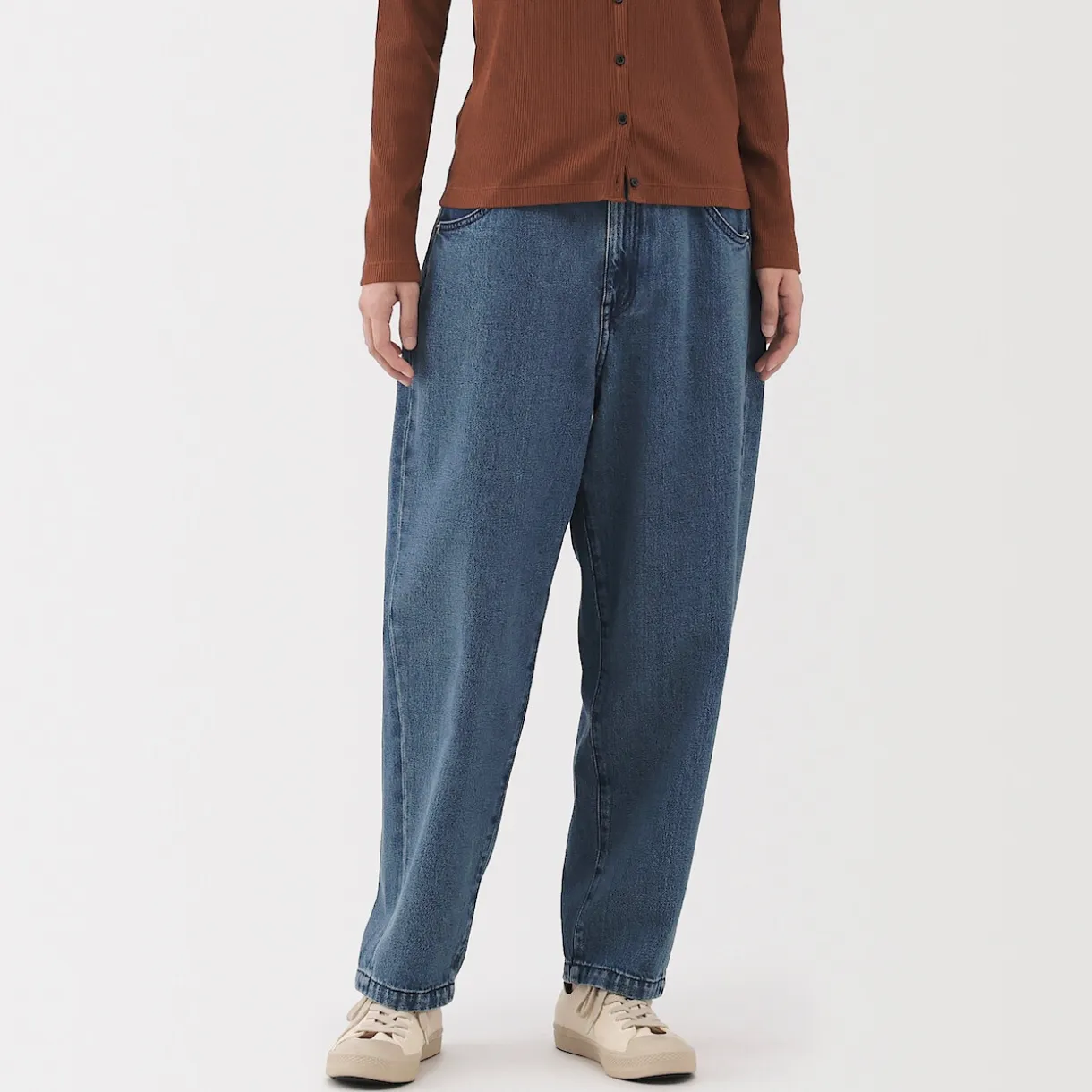 Pantalon coupe cocon en denim et kapok mélangé pour femme