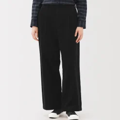 Pantalon large à plis en velours côtelé mélangé kapok pour femme