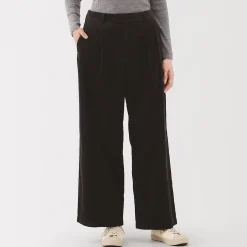 Pantalon large à plis en velours côtelé mélangé kapok pour femme