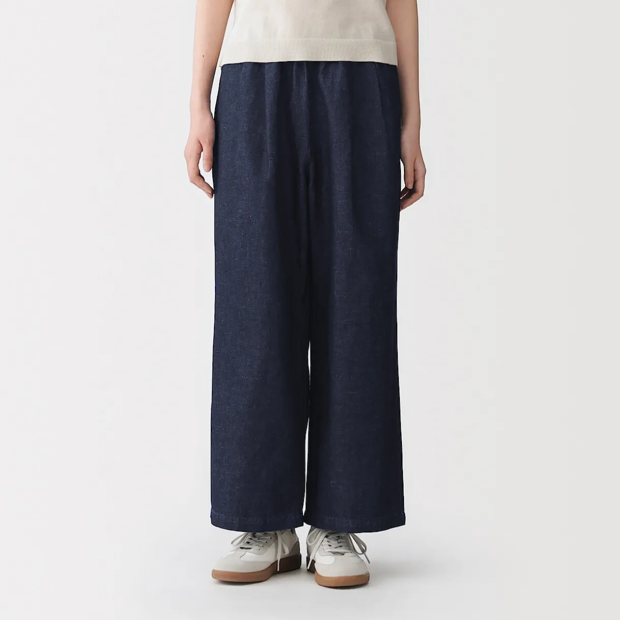 Pantalon large en mélange lin-denim pour femme