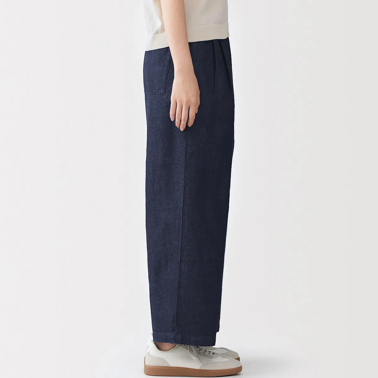 Pantalon large en mélange lin-denim pour femme