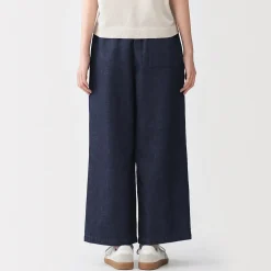 Pantalon large en mélange lin-denim pour femme