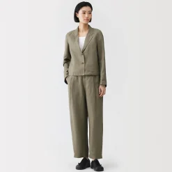Pantalon large plissé en lin et lyocell pour femme