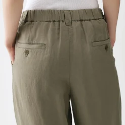 Pantalon large plissé en lin et lyocell pour femme