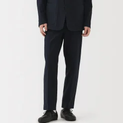 Pantalon plissé ajusté en stretch brossé pour homme