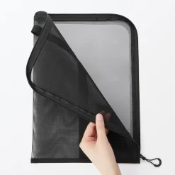 Porte-documents en nylon maillé avec fermeture éclair - A4, Noir