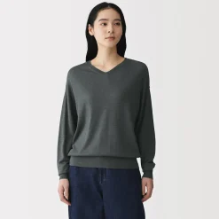 Pull à col en V en mélange de fibres de soja pour femme