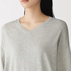 Pull à col en V en mélange de fibres de soja pour femme