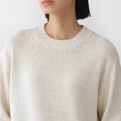 Pull à col ras du cou bouclé en mélange de coton pour femme