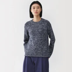 Pull à col ras du cou bouclé en mélange de coton pour femme