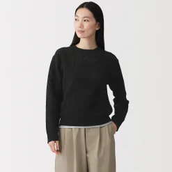 Pull à col ras du cou en tricot de coton mélangé pour femme