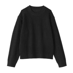 Pull à col ras du cou en tricot de coton mélangé pour femme