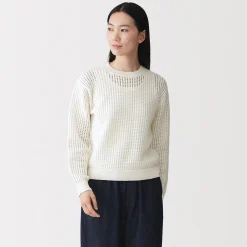 Pull à col ras du cou en tricot de coton mélangé pour femme