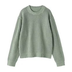 Pull à col ras du cou en tricot de coton mélangé pour femme