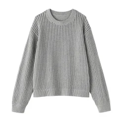 Pull à col ras du cou en tricot de coton mélangé pour femme