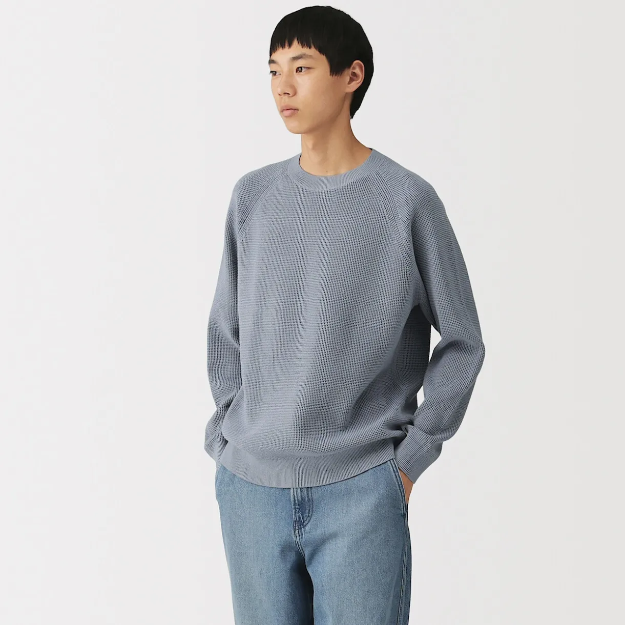 Pull à col ras du cou en tricot gaufré de coton mélangé pour homme