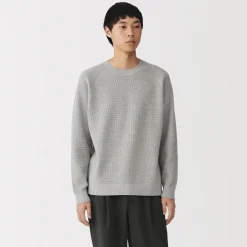 Pull à col ras du cou en tricot gaufré de coton mélangé pour homme