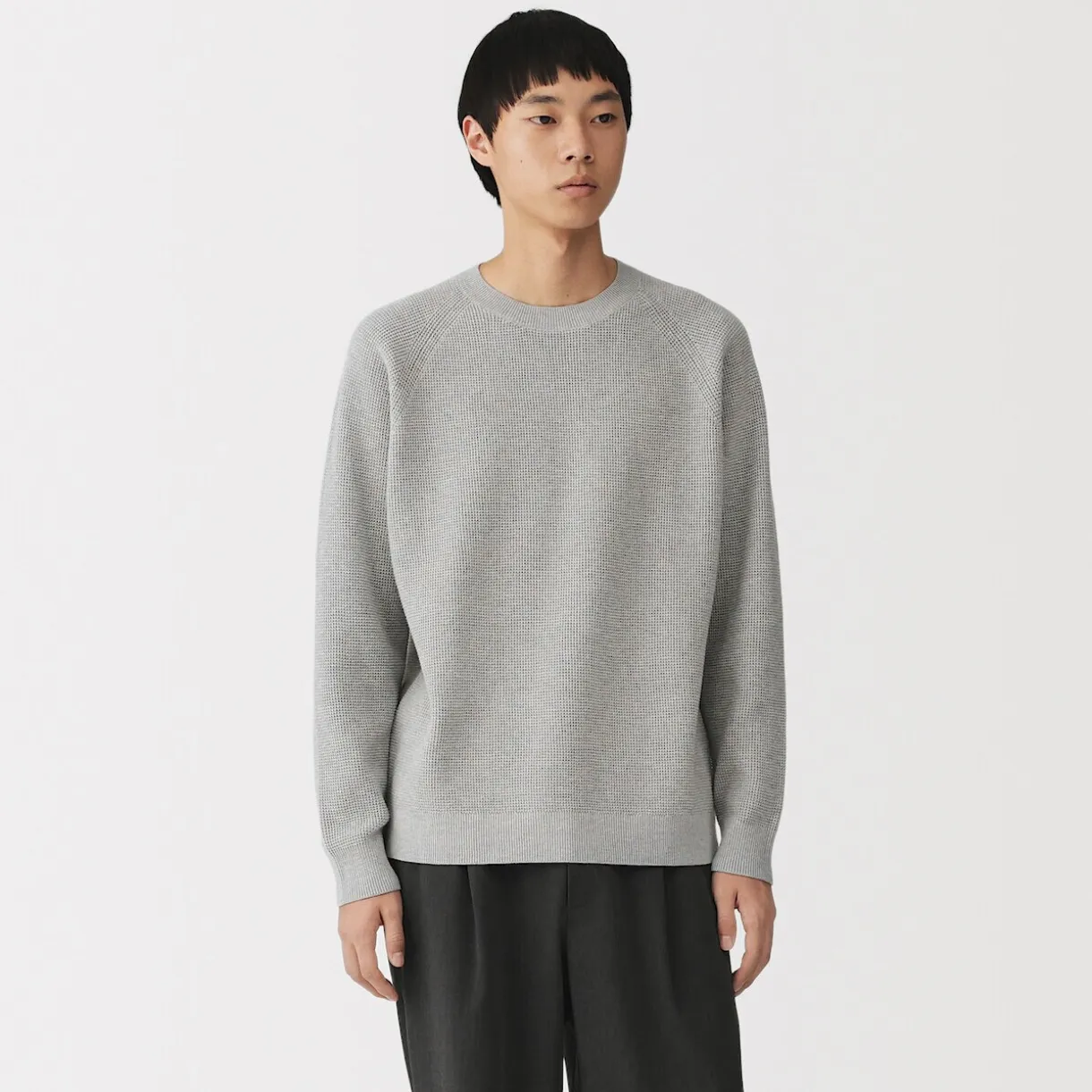 Pull à col ras du cou en tricot gaufré de coton mélangé pour homme