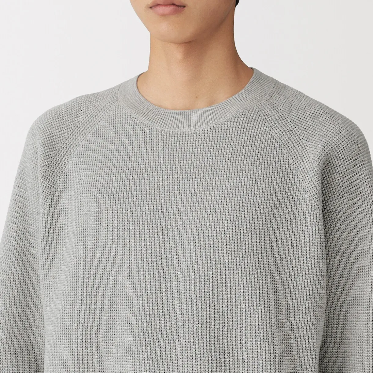 Pull à col ras du cou en tricot gaufré de coton mélangé pour homme