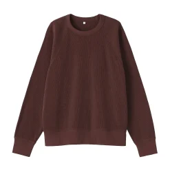Pull à col rond en coton biologique tricoté gaufré pour femme