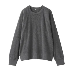 Pull à col rond en coton biologique tricoté gaufré pour femme