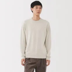 Pull à col rond en laine tricot fin pour homme